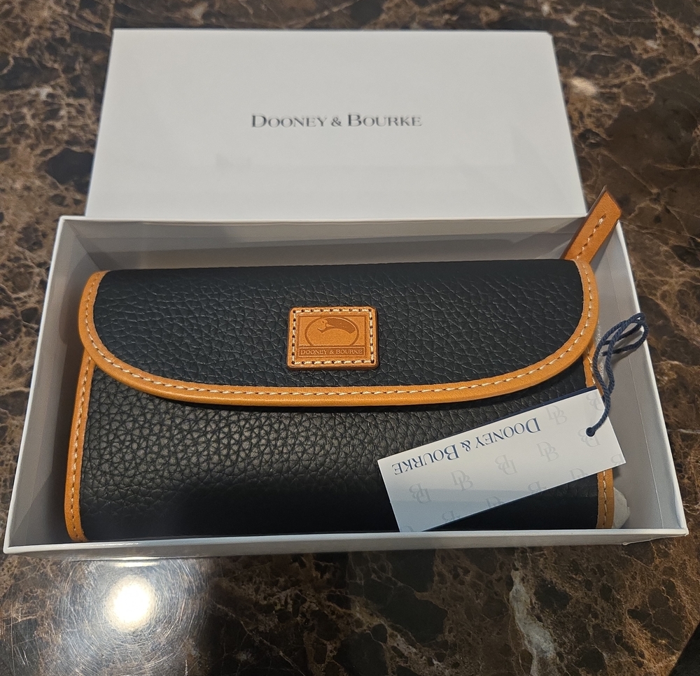 Dooney & Bourke Black Leather Wallet with Tan Trim
